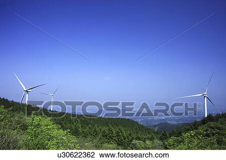 Stock Image - Wind turbines, Mie Prefecture, Honshu, Japan. Fotosearch