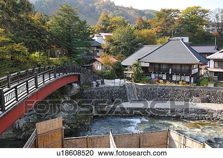 Stock Image - Yunishigawa hot spring, Tochigi Prefecture, Honshu, Japan. Fotosearch