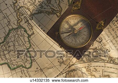Antique compass on map View Large Photo Image Stock Photography - Antique compass on map. Fotosearch
