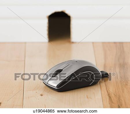 Stock Photography - Computer mouse on floor in front of mouse hole. Fotosearch