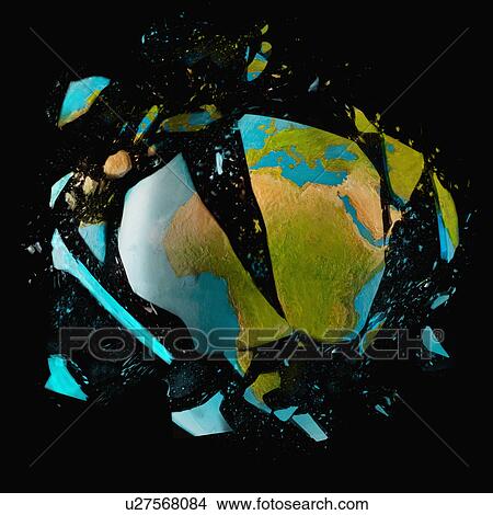 Exploding globe on black background View Large Photo Image Picture - Exploding globe on black background. Fotosearch