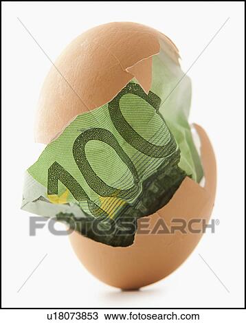 Stock Image - One hundred euro note in eggshell. Fotosearch