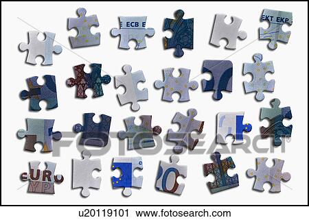 Stock Image - Scattered jigsaw pieces. Fotosearch