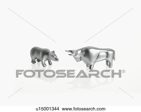 Studio shot of silver figurines of bull and bear View Large Photo Image Picture - Studio shot of silver figurines of bull and bear. Fotosearch