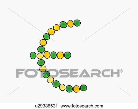 Stock Image - Studio shot of yellow and green glass beads in euro symbol shape. Fotosearch