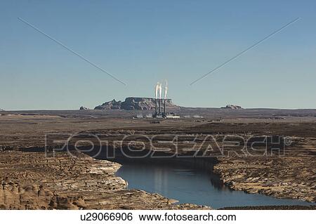 Stock Photograph - USA, Arizona, Page, Power station in desert near Lake Powell. Fotosearch