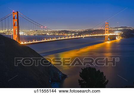 Picture - USA, California, Golden Gate Bridge at night. Fotosearch