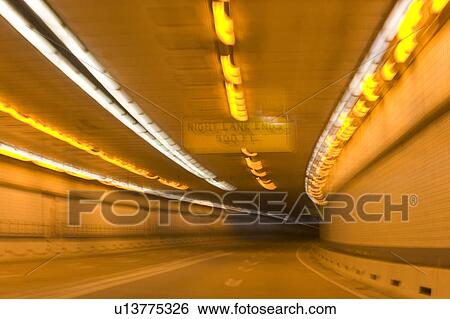 Stock Photograph - USA, Massachusetts, Boston, illuminated tunnel. Fotosearch