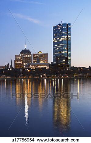 Picture - USA, Massachusetts, Boston skyline at dusk. Fotosearch