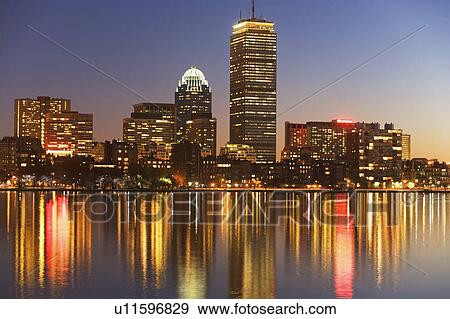 Stock Photo - USA, Massachusetts, Boston skyline at dusk. Fotosearch