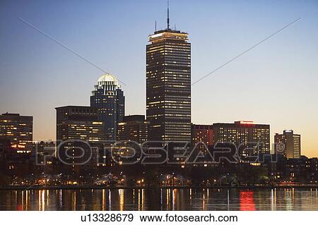 Stock Photo - USA, Massachusetts, Boston skyline at dusk. Fotosearch