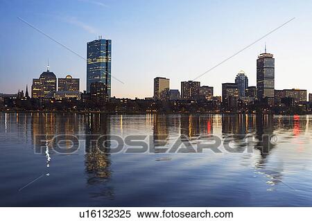 Stock Photography - USA, Massachusetts, Boston skyline at dusk. Fotosearch