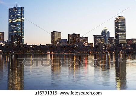 Stock Photography - USA, Massachusetts, Boston skyline at dusk. Fotosearch