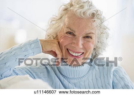 USA, New Jersey, Jersey City, Portrait of senior woman smiling View Large Photo Image Stock Photo - USA, New Jersey, Jersey City, Portrait of senior woman smiling. Fotosearch