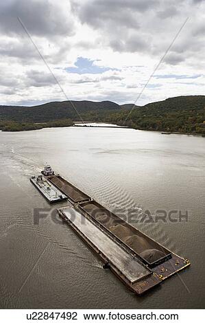 USA, New York, Bear Mountain, aerial view of barge on river View Large Photo Image Stock Image - USA, New York, Bear Mountain, aerial view of barge on river. Fotosearch