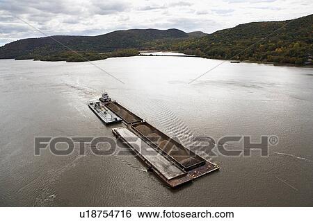 USA, New York, Bear Mountain, aerial view of barge on river View Large Photo Image Stock Photograph - USA, New York, Bear Mountain, aerial view of barge on river. Fotosearch