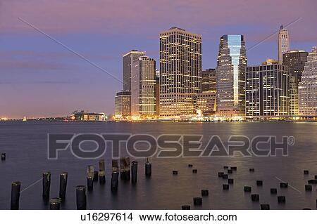 Picture - USA, New York City, Manhattan skyline at dusk. Fotosearch