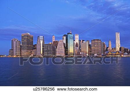 USA, New York City, Manhattan skyline at dusk View Large Photo Image Stock Photograph - USA, New York City, Manhattan skyline at dusk. Fotosearch