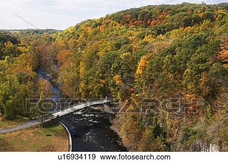 Stock Photo - USA, New York, Croton, bridge in forest. Fotosearch