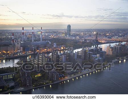 Picture - USA, New York, Long Island City, cityscape with power plant. Fotosearch
