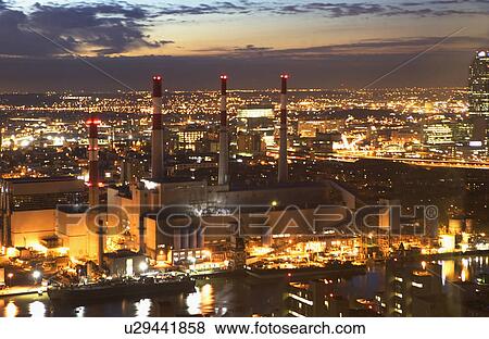 USA, New York, Long Island City, cityscape with power plant View Large Photo Image Stock Photo - USA, New York, Long Island City, cityscape with power plant. Fotosearch