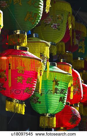 Stock Photography - USA, New York, New York City, Colorful Chinese lanterns. Fotosearch