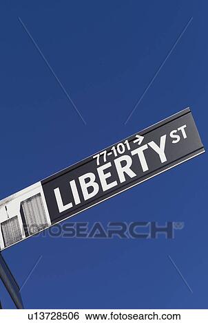 Stock Photograph - USA, New York, New York City, Liberty Street sign. Fotosearch