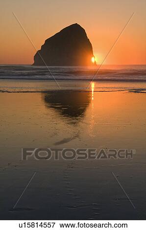 Stock Photo - USA, Oregon, beach with stack rock. Fotosearch