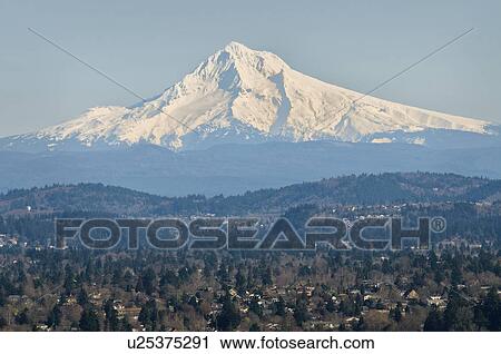 Stock Image - USA, Oregon, Mount Hood in winter. Fotosearch