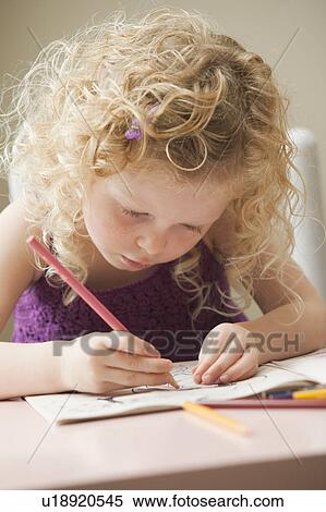 Stock Photography - USA, Utah, Lehi, girl (2-3) drawing. Fotosearch