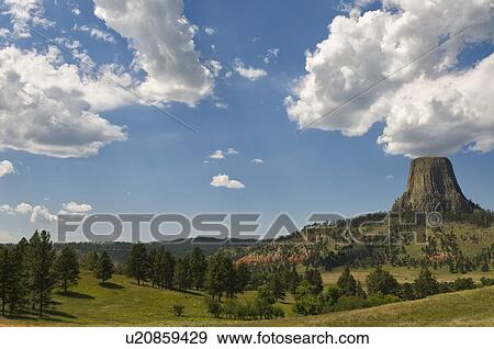 Stock Photo - USA, Wyoming, Clouds over Devil's Tower. Fotosearch