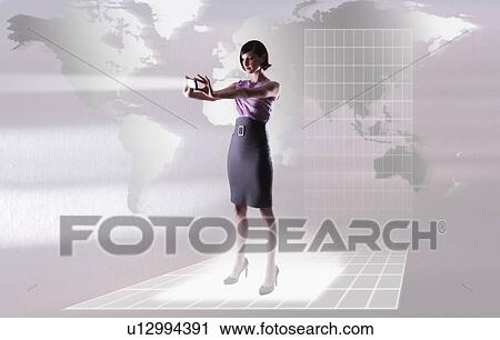 Young woman reflecting bright light by world map View Large Photo Image Stock Image - Young woman reflecting bright light by world map. Fotosearch
