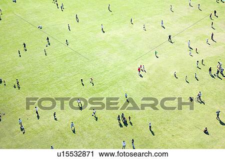 Stock Image - Aerial View of People in Lawn. Fotosearch