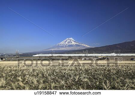 Stock Photo - Bullet Train and Mount Fuji. Fotosearch