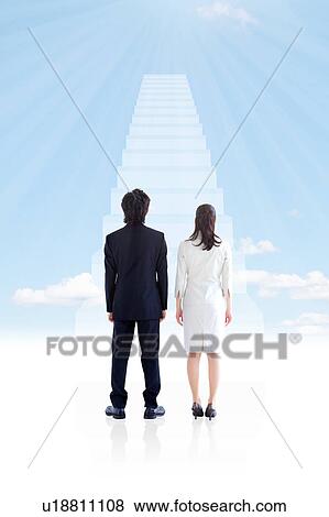 Businessman Businesswoman Standing Staircase View Large Photo Image Stock Photo - Businessman Businesswoman Standing Staircase. Fotosearch