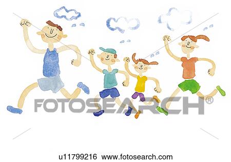 Family of Four Jogging View Large Photo Image Stock Photograph - Family of Four Jogging. Fotosearch