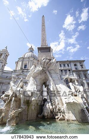 Fountain of the Four Rivers Neptune Statue Obelisk View Large Photo Image Stock Image - Fountain of the Four Rivers Neptune Statue Obelisk. Fotosearch
