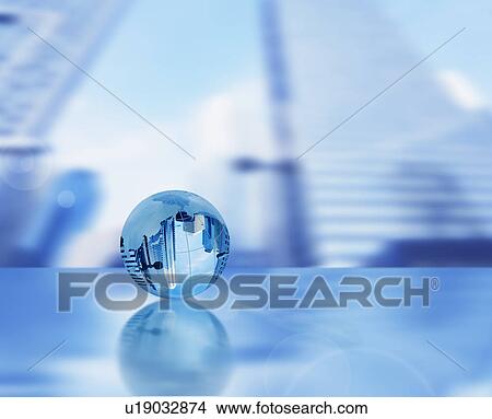 Picture - Glass Globe Skyscraper Reflection Urban Scene. Fotosearch