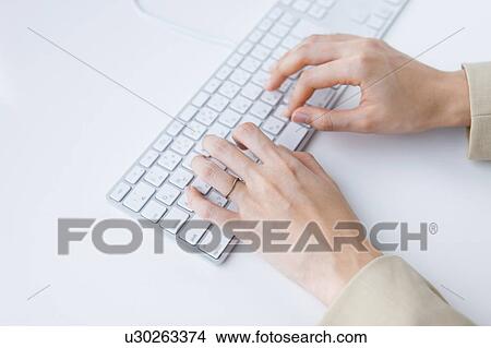 Picture - Hands of woman using computer keyboard. Fotosearch