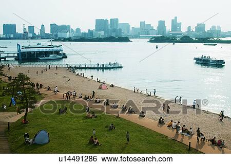 Stock Photograph - High Angle View Odaiba Architecture Waterfront Sea. Fotosearch