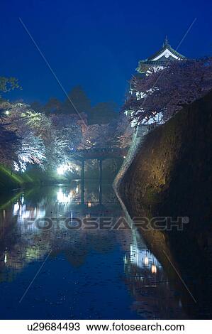 Stock Image - Hirosaki Castle at Night. Fotosearch