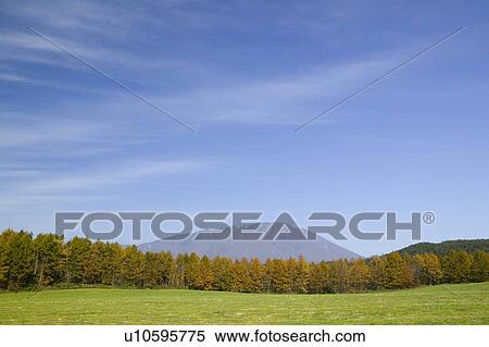 Stock Photography - Iwate-san which is visible from a stock farm. Fotosearch