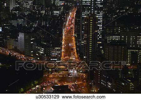 Stock Photo - Major Road in Tokyo at Night. Fotosearch