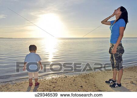 Mother and Son at Beach View Large Photo Image Stock Photo - Mother and Son at Beach. Fotosearch
