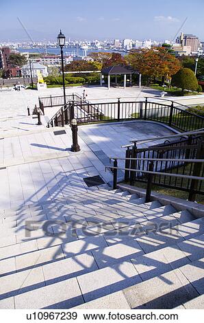 Motomachi Park Staircase Cityscape Sea View Large Photo Image Stock Photo - Motomachi Park Staircase Cityscape Sea. Fotosearch
