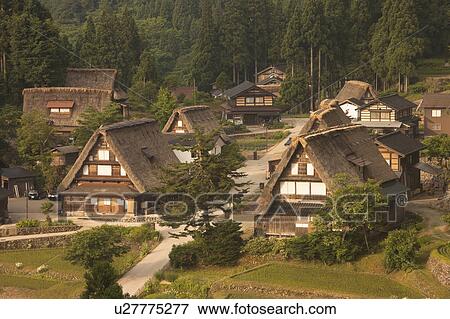 Mt. Goka Townscape Thatched Roof Architecture View Large Photo Image Stock Photo - Mt. Goka Townscape Thatched Roof Architecture. Fotosearch