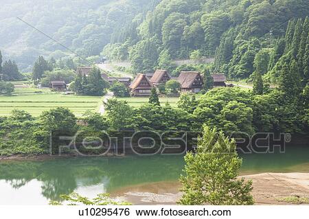 Stock Photograph - Mt. Goka Townscape Thatched Roof Architecture. Fotosearch