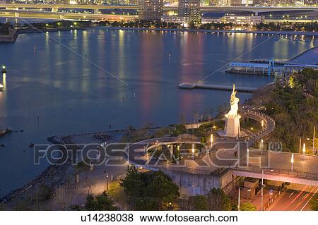 Odaiba and Statue of Liberty at Night View Large Photo Image Stock Photo - Odaiba and Statue of Liberty at Night. Fotosearch