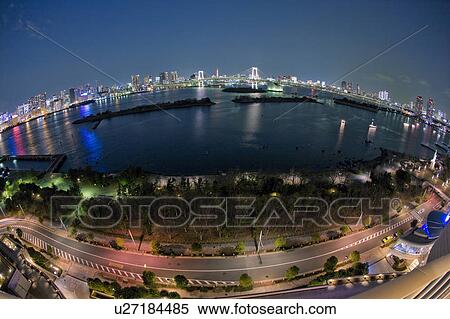 Stock Photography - Rainbow Bridge and Tokyo at Night. Fotosearch