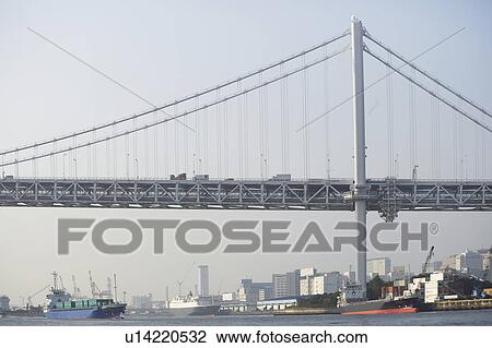Stock Image - Rainbow Bridge Architecture Traffic Sea Sky. Fotosearch